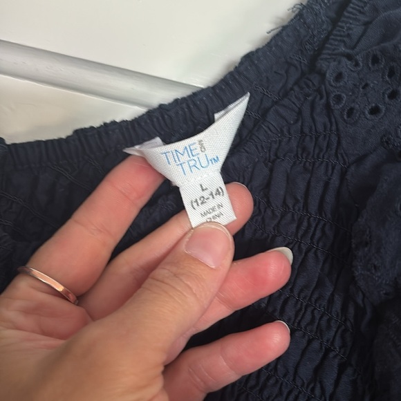 Time and Tru Navy Blouse with Ruffle Sleeves - Picture 3 of 4